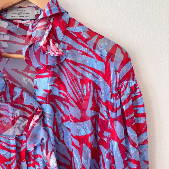 Preen By Thornton Bregazzi Printed Burnout Ruffled Silk Blouse - Picture 4 of 7